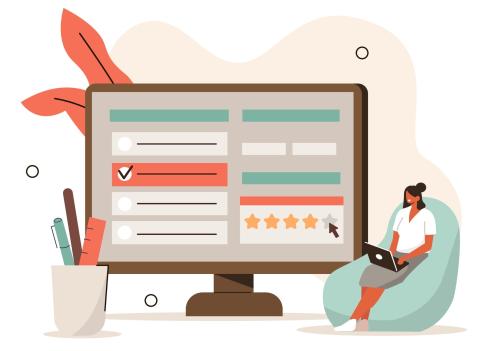 illustrated image of a erson looking at an online survey