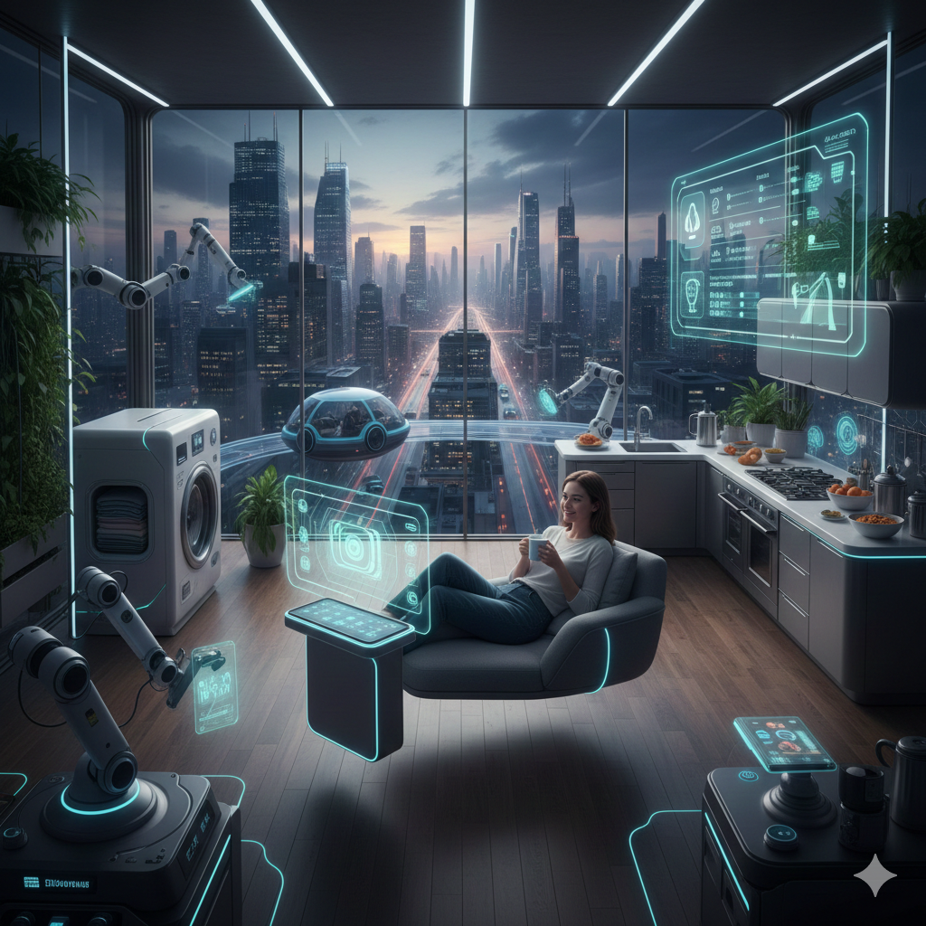 person in the future using AI to automate their life