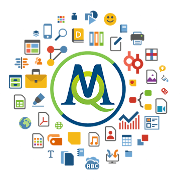 MAXQDA logo surrounded by images of text items