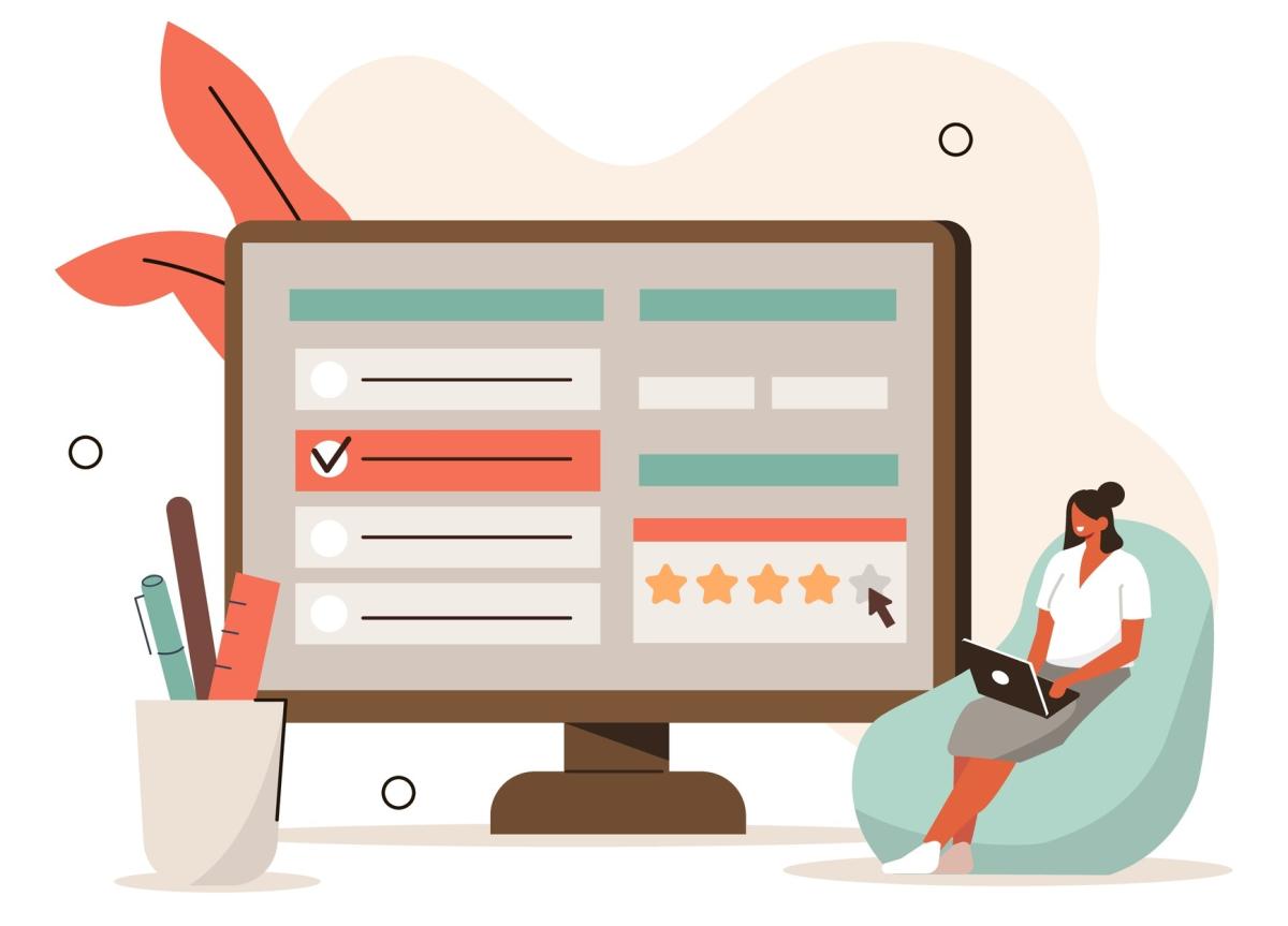 illustrated image of a erson looking at an online survey