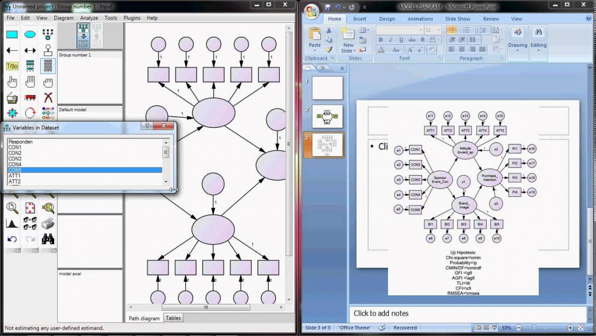 image of a screen of data from the AMOS package