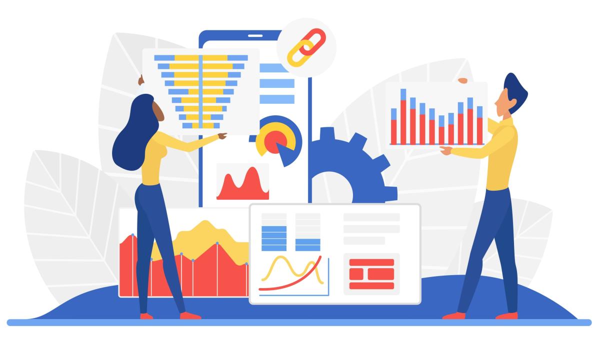 image of people looking at tables and graphs